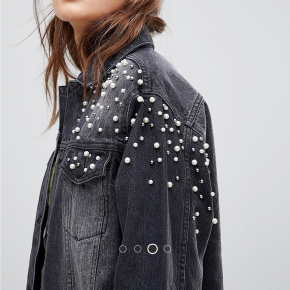 ASOS Jackets & Blazers - ASOS Chorus Pearl Embellished Oversized Black Denim Jacket NEW